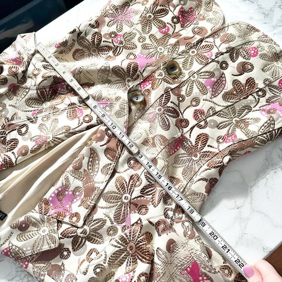 Lafayette 148 New York Tan Gold Metallic Pink Floral Short Blazer Women’s Size 6 - Picture 12 of 14